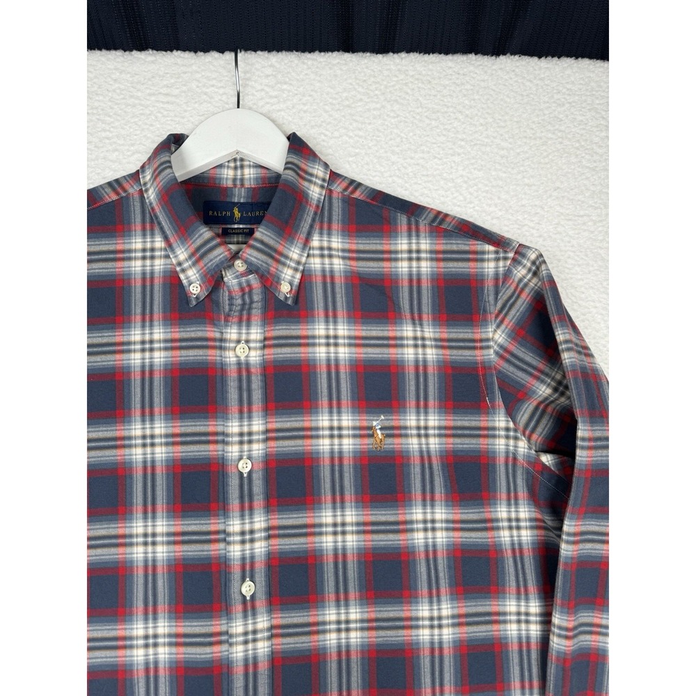 Ralph Lauren Classic Fit Plaid Blue Red White Button Up Shirt - Men's XL